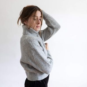 Cozy Cropped Turtleneck Gray Sweater
